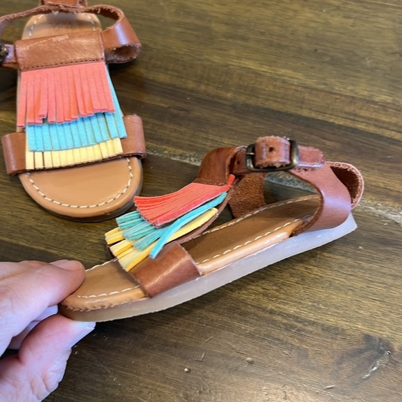 Zara Baby Girl Sandals Leather Fringe Tassel Boho Pink Blue Yellow 2-3 - Picture 2 of 7